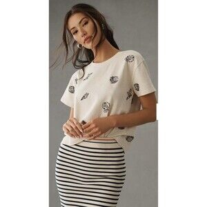 Maeve Embroidered Shell Top X-Large  Beige Short Sleeve Sweatshirt Anthropologie